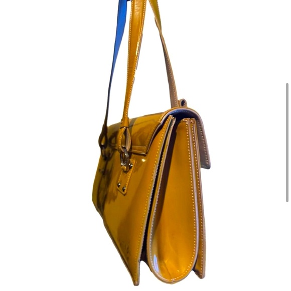 Salvatore Ferragamo Yellow Patent Leather Shoulder Bag Tassel Accent - Picture 4 of 10